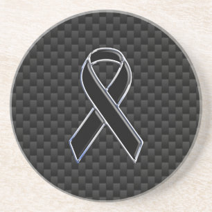 Black Ribbon Awareness Carbon Fiber Decor Coaster