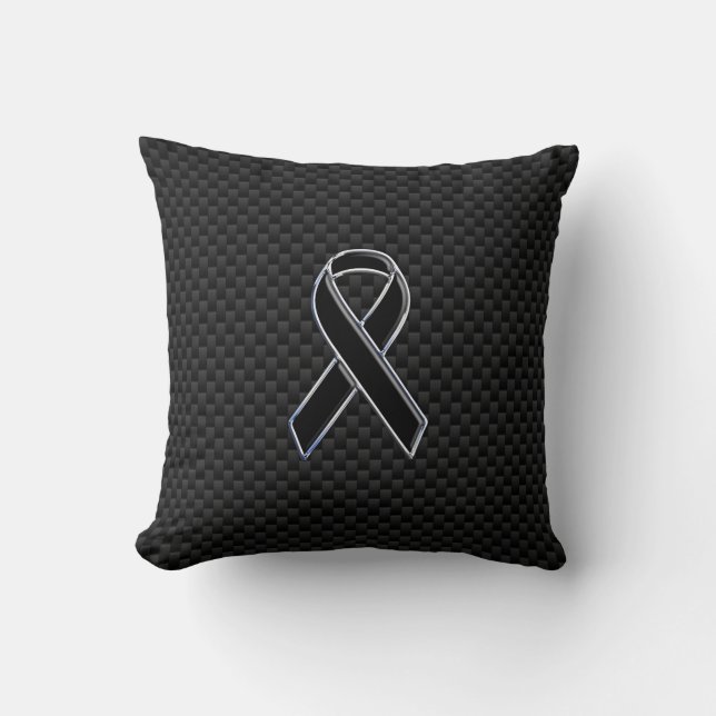 Black Ribbon Awareness Carbon Fiber Decor Cushion (Front)
