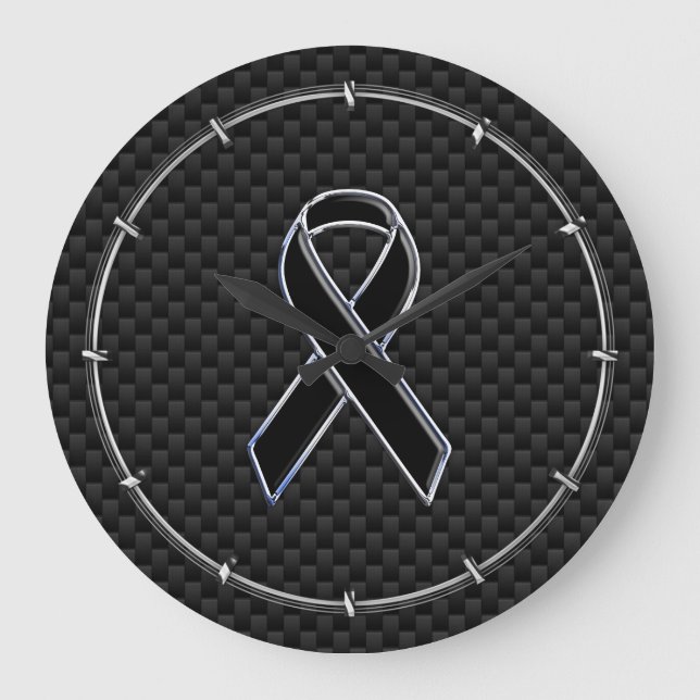Black Ribbon Awareness Carbon Fiber Decor Large Clock (Front)