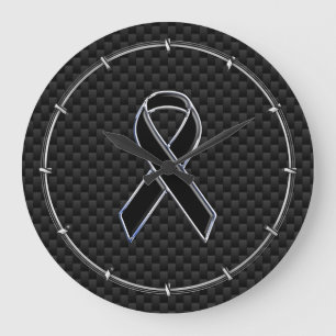 Black Ribbon Awareness Carbon Fibre Decor Large Clock