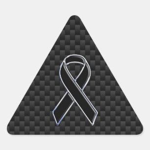 Black Ribbon Awareness Carbon Fibre Decor Triangle Sticker