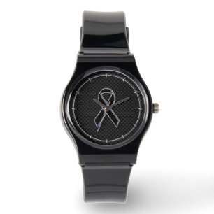 Black Ribbon Awareness Carbon Fibre Decor Watch