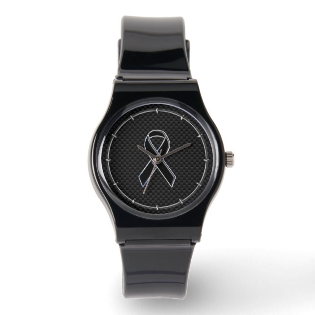 Black Ribbon Awareness Carbon Fibre Decor Watch (Front)