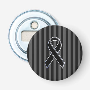 Black Ribbon Awareness on Vertical Stripes Bottle Opener