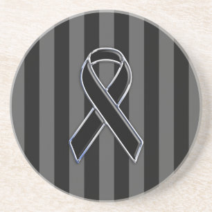 Black Ribbon Awareness Stripes Coaster