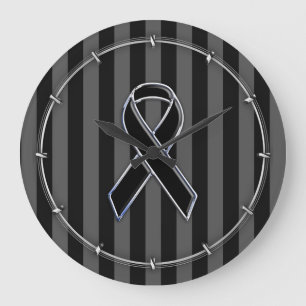 Black Ribbon Awareness Stripes Large Clock