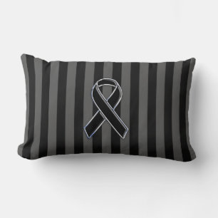 Black Ribbon Awareness Stripes Lumbar Cushion