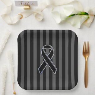 Black Ribbon Awareness Stripes Paper Plate