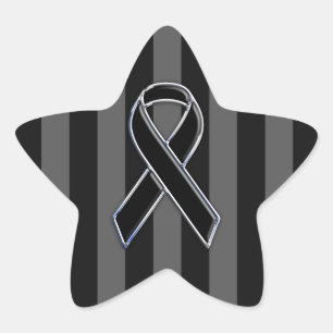 Black Ribbon Awareness Stripes Star Sticker