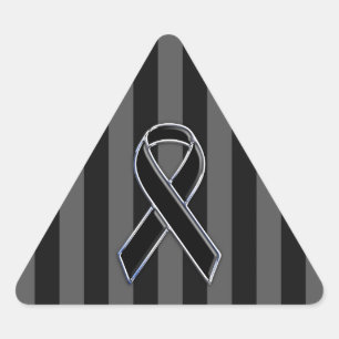 Black Ribbon Awareness Stripes Triangle Sticker