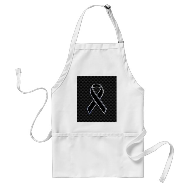 Black Ribbon Awareness Stylish Carbon Fibre Standard Apron (Front)