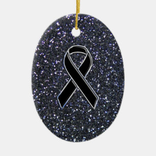 Black Ribbon Awareness Symbol Ceramic Tree Decoration