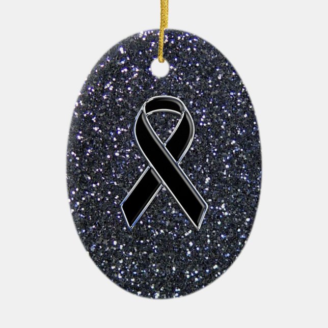 Black Ribbon Awareness Symbol Ceramic Tree Decoration (Front)