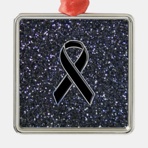 Black Ribbon Awareness Symbol Metal Ornament