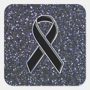 Black Ribbon Awareness Symbol Square Sticker