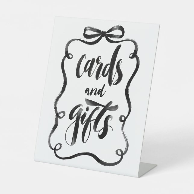 Black Ribbon Bow Cards and Gifts Bridal Shower Pedestal Sign (Front)
