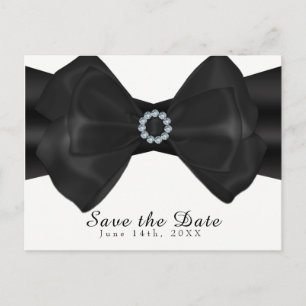 Black Ribbon Bow & Diamonds Elegant Save the Date Announcement Postcard