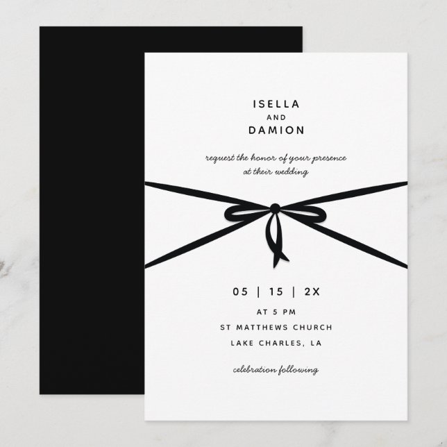 BLACK RIBBON & BOW INVITATION (Front/Back)