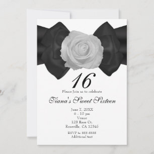 Black Ribbon Bow & White Rose Elegant Invitations