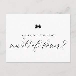 Black Ribbon Bow Will You Be My Maid of Honour Car Postcard