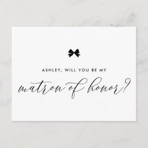 Black Ribbon Bow Will You Be My Matron of Honour Postcard
