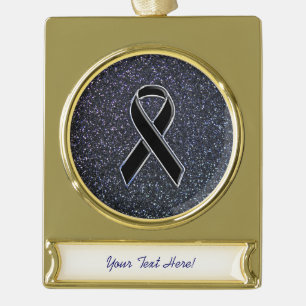 Black Ribbon Decor Gold Plated Banner Ornament