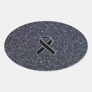 Black Ribbon Decor Oval Sticker