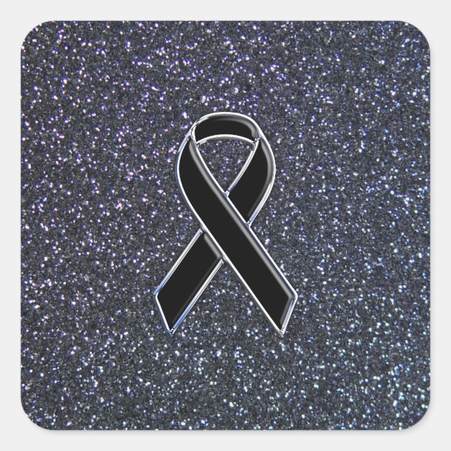 Black Ribbon Decor Square Sticker (Front)