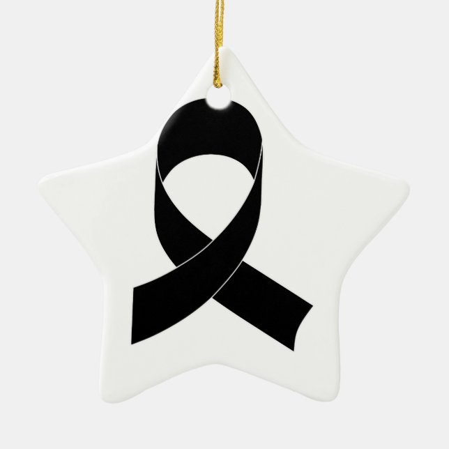 Black Ribbon Drawing Ceramic Ornament (Front)