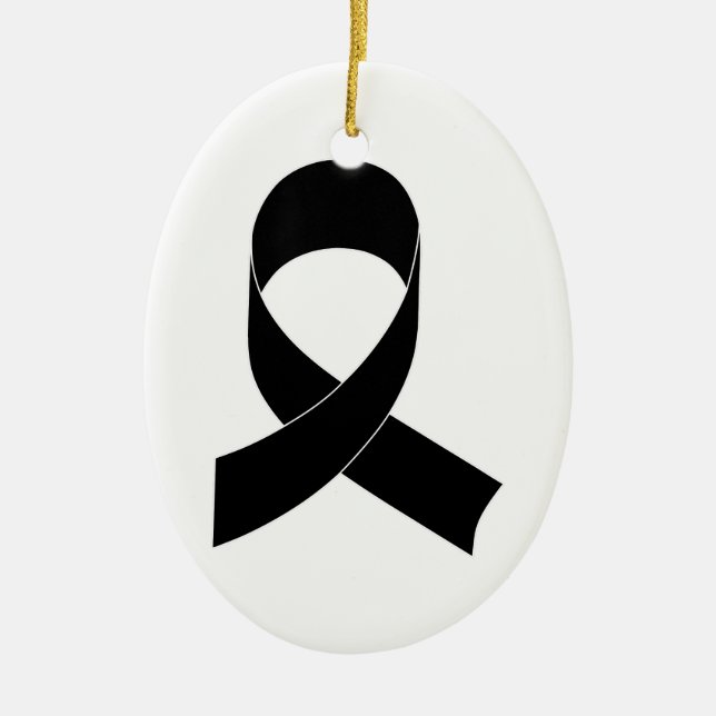 Black Ribbon Drawing Ceramic Tree Decoration (Front)