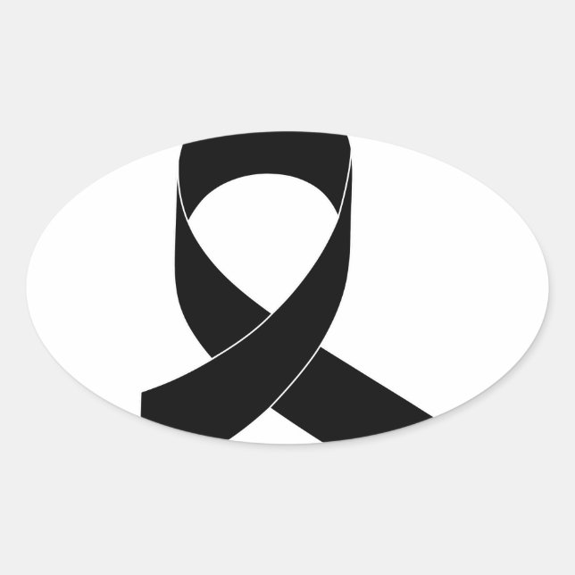 Black Ribbon Drawing Oval Sticker (Front)