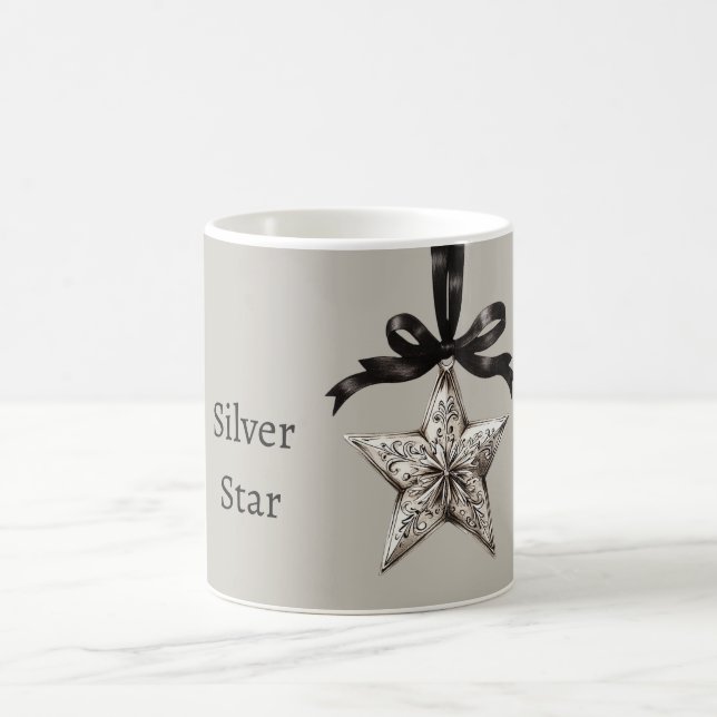Black Ribbon Grey Silver Star Coffee Mug (Center)