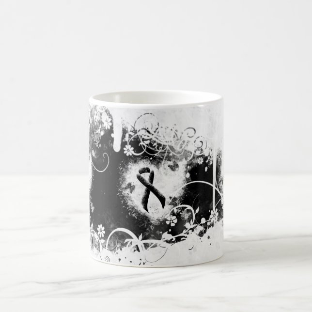Black Ribbon Grunge Heart Coffee Mug (Center)