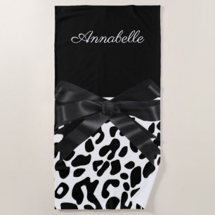 Black Ribbon Leopard Print Beach Towel