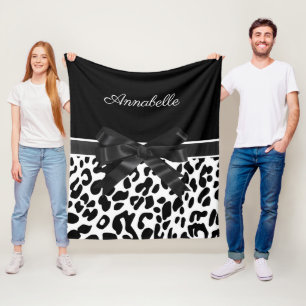 Black Ribbon Leopard Print Fleece Blanket