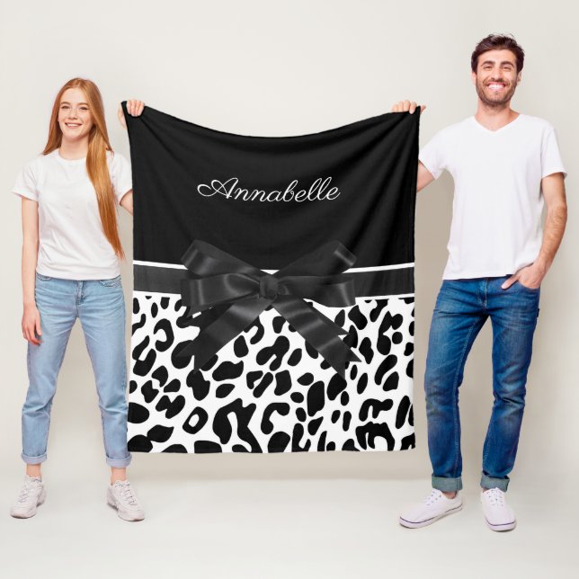 Black Ribbon Leopard Print Fleece Blanket (In Situ)