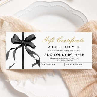 Black Ribbon Minimalist Gift Voucher Certificate Invitation