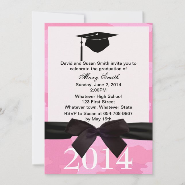 Black  Ribbon Pink Camouflage Graduation Invite (Front)