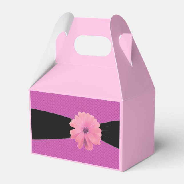 Black Ribbon Pink Flower Favour Box (Front Side)