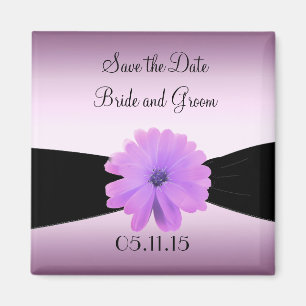 Black Ribbon Purple Flower Save the Date Magnet