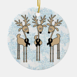 Black Ribbon Reindeer Ceramic Ornament