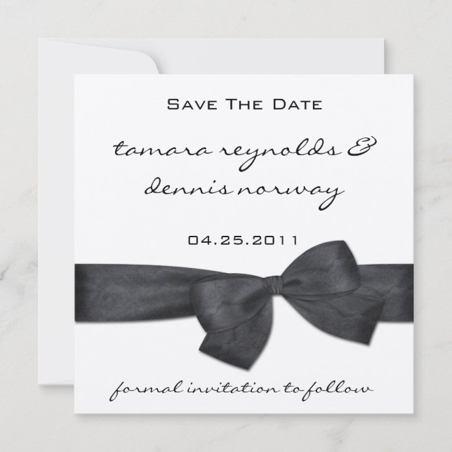 Black Ribbon Silver Metallic Save The Date (Front)
