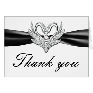 Black Ribbon Silver Swans Thank You Card