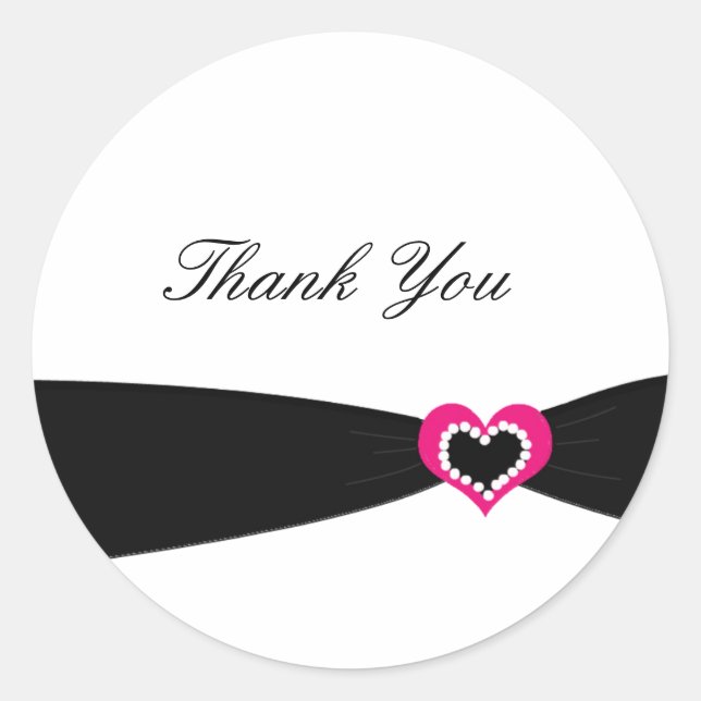 Black Ribbon Thank You Classic Round Sticker (Front)