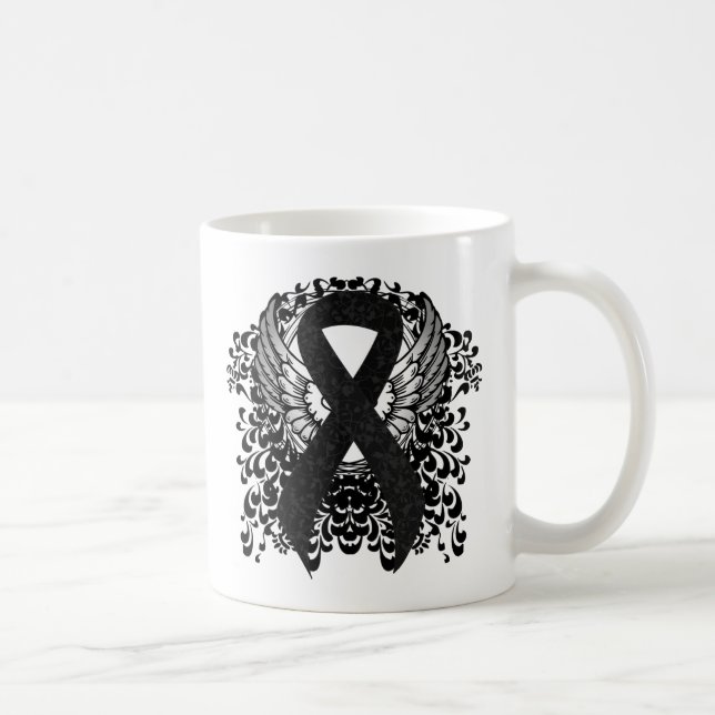 Black Ribbon with Wings Coffee Mug (Right)