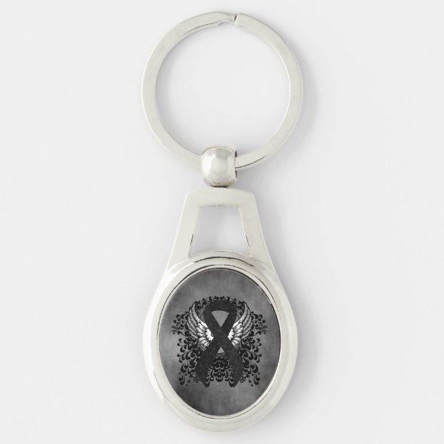 Black Ribbon with Wings Key Ring (Front)