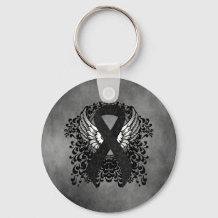 Black Ribbon with Wings Key Ring