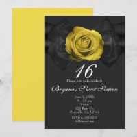 Black Ribbon & Yellow Rose ANY COLOR Invitations