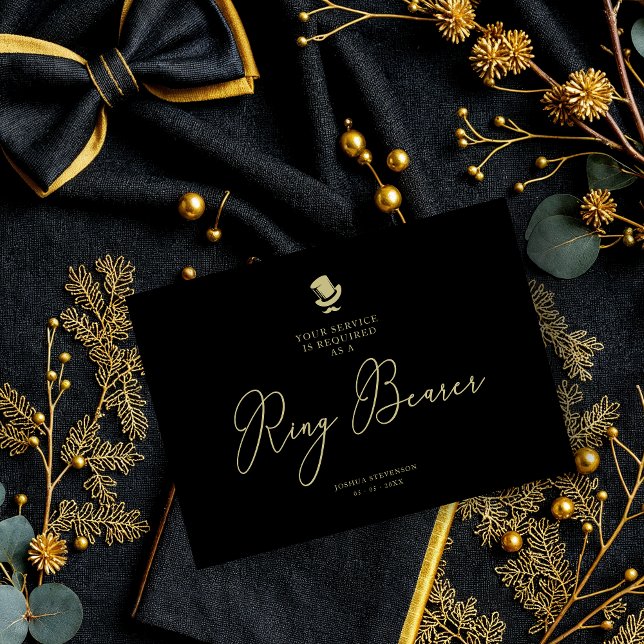 Black Ring Chic Bearer Wedding Simple Proposal (Black Ring Bearer Chic Wedding Simple Proposal Card.)