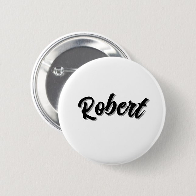 Black Robert Name With Drop Shadow, 6 Cm Round Badge (Front & Back)